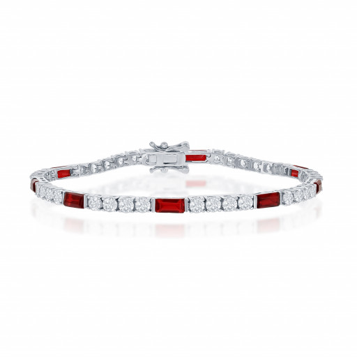 Cartier Inspired Baguette Cut Ruby Bracelet in Italian Sterling Silver
