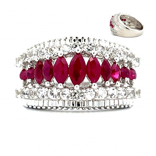 Harry Winston Inspired Ruby & White Sapphire Ring in Italian Sterling Silver