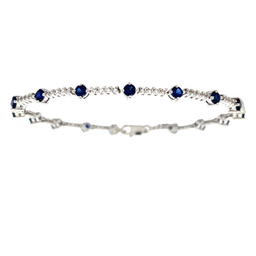 Tiffany Inspired Simulated Blue & White Sapphire Tennis Bracelet in Italian Sterling Silver