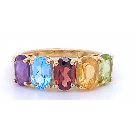 Multi Colour Gemstone Rainbow Ring in 10K Yellow Gold