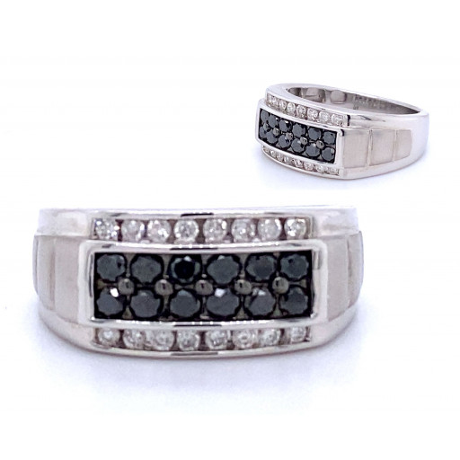 Prada Inspired Black & White Diamond Gents Ring in Italian Sterling Silver