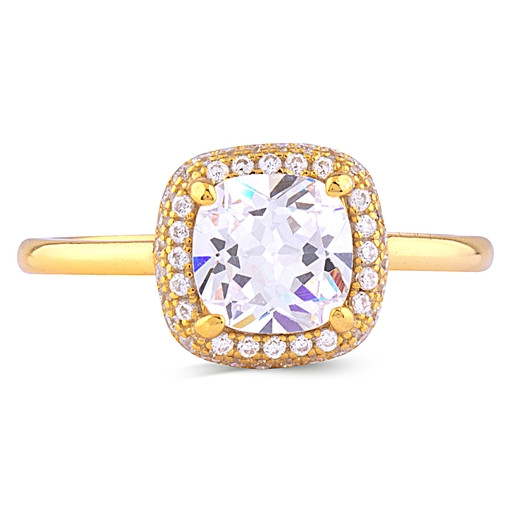 Harry Winston Inspired Swarovski Cubic Zirconia Halo Ring in Yellow Gold Plated Italian Sterling Silver