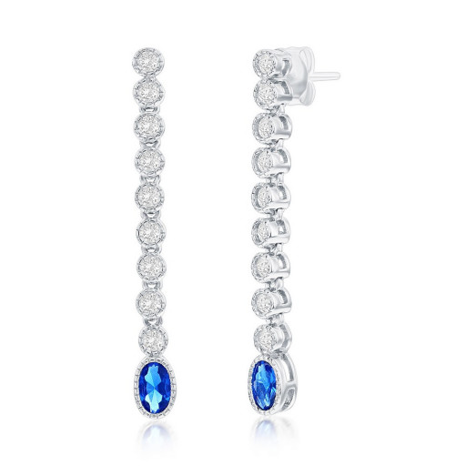 Tiffany Inspired White Topaz & Blue Sapphire Drop Earrings in Italian Sterling Silver
