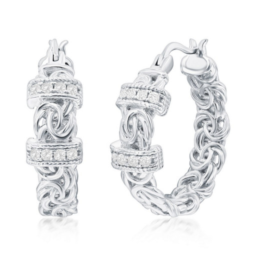 Byzantine Design Braided Italian Sterling Silver Hoop Earrings