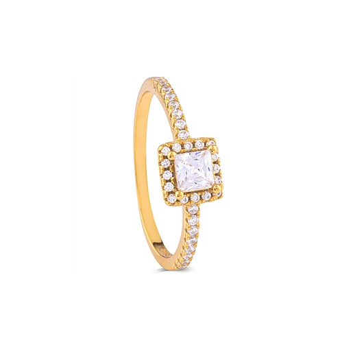 Harry Winston Inspired Princess Cut Swarovski Cubic Zirconia Halo Ring in Yellow Gold Plated Italian Sterling Silver