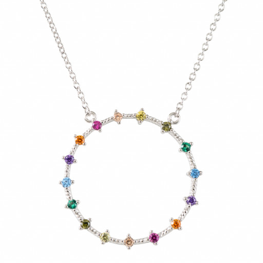 Circle of Love Multi Colour Gemstone Necklace in Italian Sterling Silver