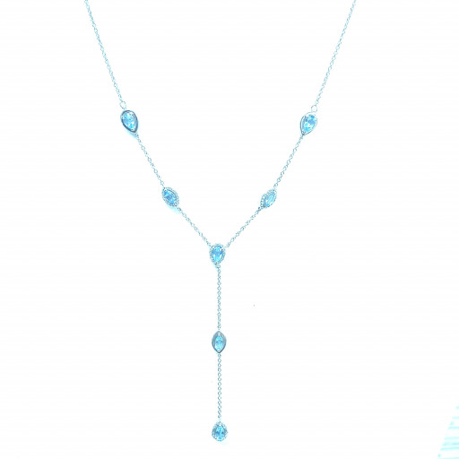 Tiffany Inspired Blue Topaz & Diamond Lariat Necklace in Italian Sterling Silver