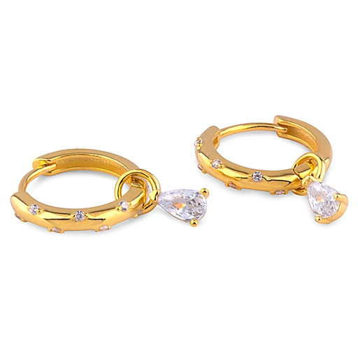 Pear Shape Swarovski Cubic Zirconia Hoop Earrings in Yellow Gold Plated Italian Sterling Silver