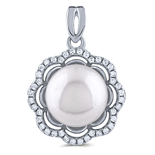 Freshwater Cultured Pearl Halo Pendant in in Italian Sterling Silver