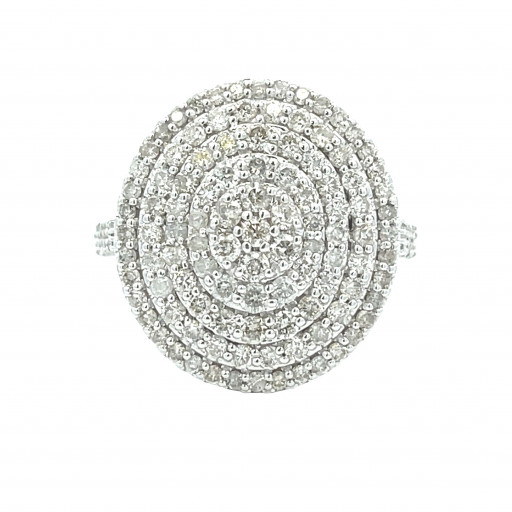 Tiffany Inspired Multi Row Halo Style Diamond Ring in 14K White Gold