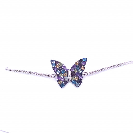 Multi Colour Gemstone Butterfly Bolo Bracelet in Italian Sterling Silver