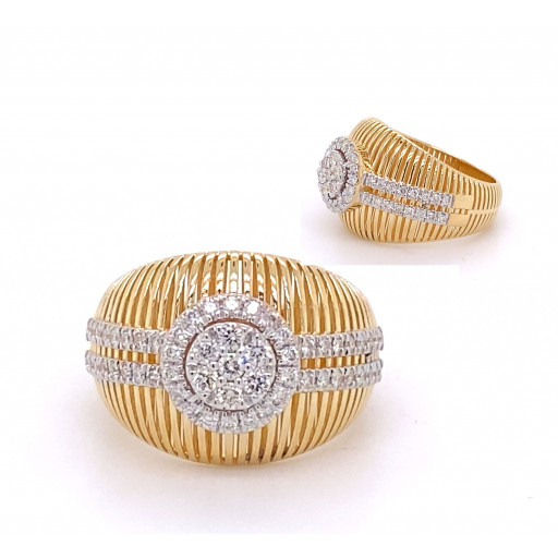 Prada Inspired Domed Diamond & Ribbed 10K Yellow Gold Ring