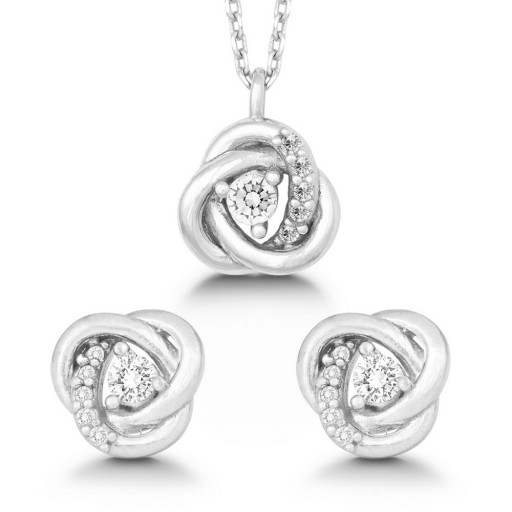 Tiffany Inspired Earrings & Pendant Love Knot Set in Italian Sterling Silver