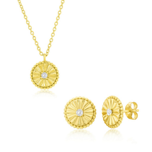 Prada Inspired Earrings & Pendant Set in Yellow Gold Plated Italian Sterling Silver