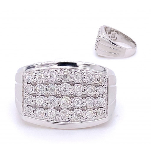 Rolex Inspired Multi Row Gents Diamond Ring in Italian Sterling Silver
