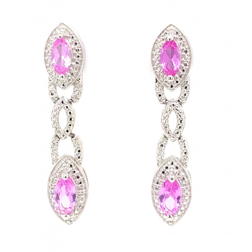 Tiffany Inspired Pink Sapphire Drop Earrings in Italian Sterling Silver