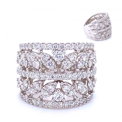 Harry Winston Inspired Floral Diamond Ring in 14K White Gold