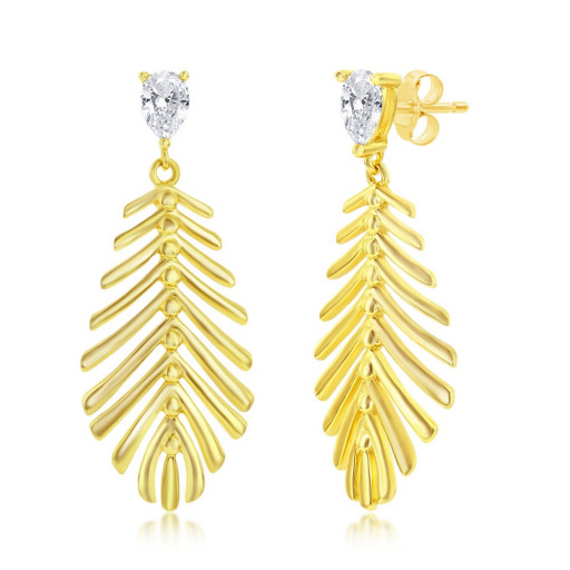 Tiffany Inspired Leaf Drop Earrings in Yellow Gold Plated Italian Sterling Silver