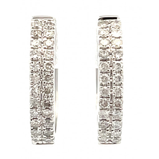 Tiffany Inspired Double Row Claw Set Diamond Hoop Earrings in 14K White Gold