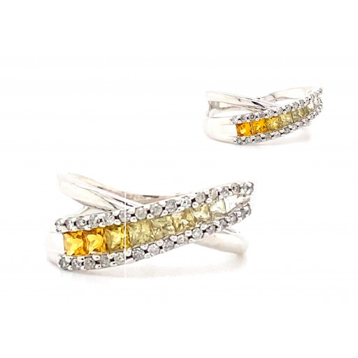 Tiffany Inspired Yellow Sapphire & Diamond Ring in 14K White Gold