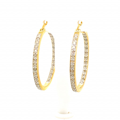 Tiffany Inspired In & Out Diamond Hoops in Yellow Gold Plated Italian Sterling Silver