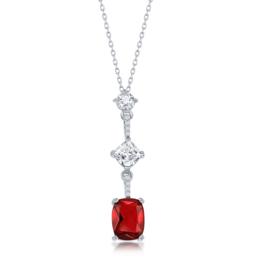 Cartier Inspired Emerald Cut Ruby Drop Necklace in Italian Sterling Silver