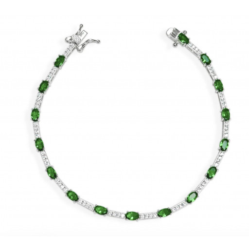 Tiffany Style Swarovski Cubic Zirconia & Simulated Emerald Bracelet in Italian Sterling Silver