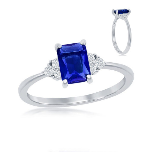 Past, Present & Future Emerald Cut Diffused Sapphire Ring