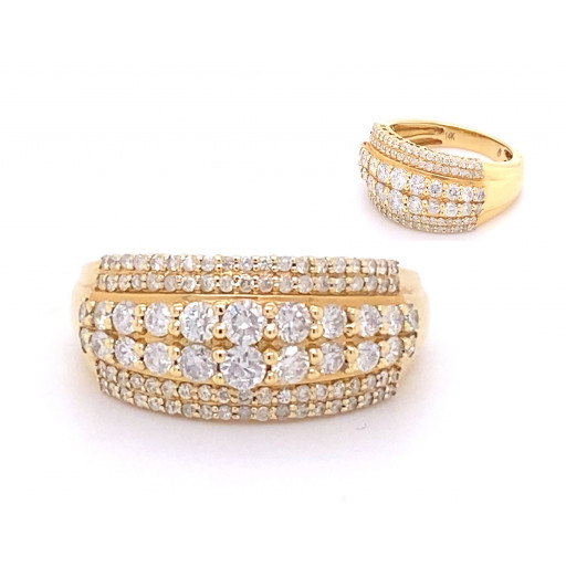 Cartier Inspired Multi Row Diamond Ring in 14K Yellow Gold