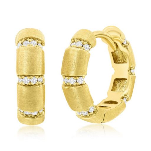 Rolex Inspired Matte Sandblasted Hoop Earrings in Yellow Gold Plated Italian Sterling Silver
