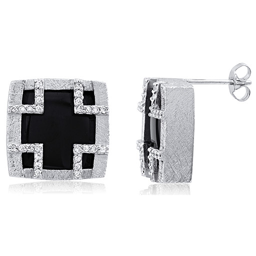 Prada Inspired Black Onyx Earrings in Italian Sterling Silver