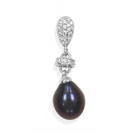 Black Freshwater Cultured Pearl Drop Pendant in Italian Sterling Silver