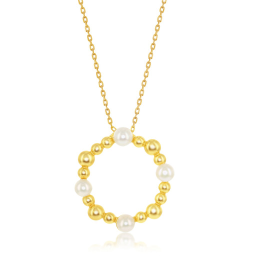 Mikimoto Inspired Freshwater Cultured Pearl Circle of Love Pendant in Yellow Gold Plated Italian Sterling Silver