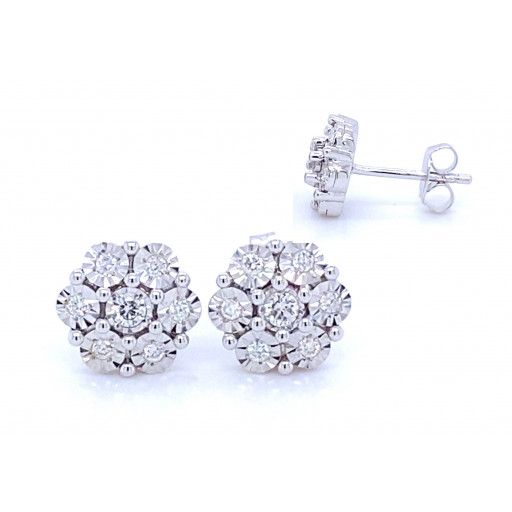 Tiffany Inspired Floral Cluster Diamond Earrings in Italian Sterling Silver