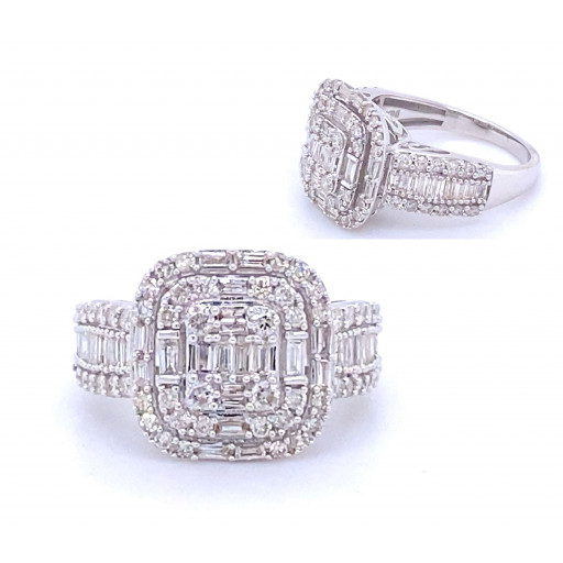 Multi Shape Halo Diamond Ring in 10K White Gold