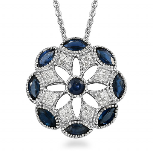 Tiffany Inspired Blue Sapphire & Diamond Circle of Love Pendant in 14K White Gold