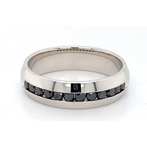 Round Brilliant Cut Black Diamond Channel Set Gents Ring in Italian Sterling Silver
