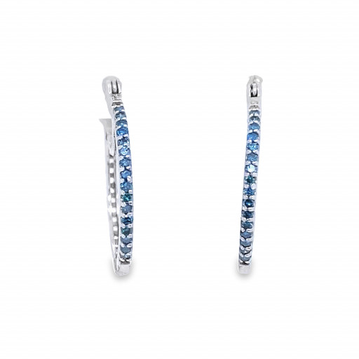 Blue Diamond Hoop Earrings In Italian Sterling Silver