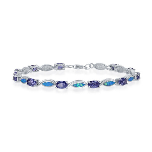 Tiffany Inspired Tanzanite & Blue Opal Bracelet in Italian Sterling Silver