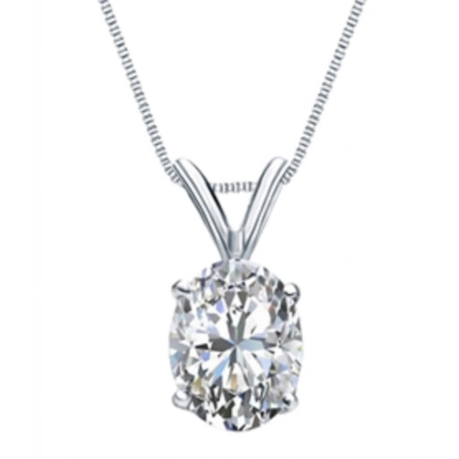 Tiffany Inspired Oval Solitaire Pendant in 14K White Gold