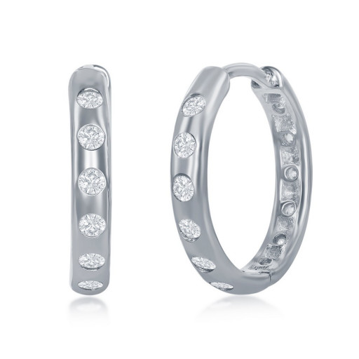Tiffany Inspired White Topaz Hoop Earrings in Italian Sterling Silver