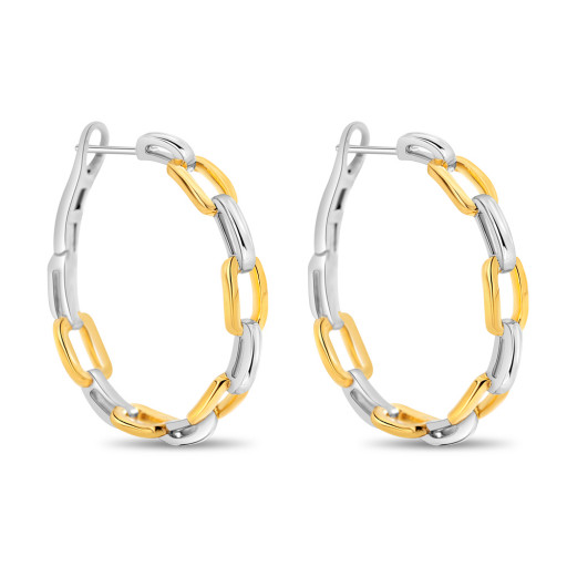 Two Tone Paperclip Hoop Earrings In Yellow Gold & Italian Sterling Silver