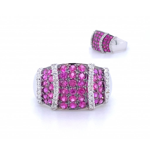 Prada Inspired Ruby & Diamond Ring in 14K White Gold