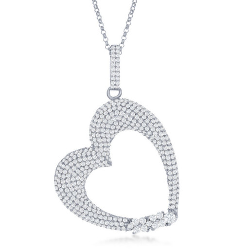 Cartier Inspired Hanging Heart Pendant With White Topaz & Swarovski Cubic Zirconia in Italian Sterling Silver