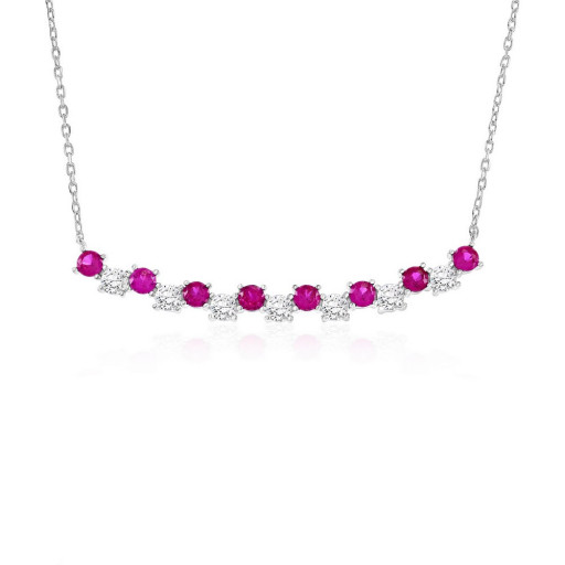Round Brilliant Cut Ruby Necklace in Italian Sterling Silver