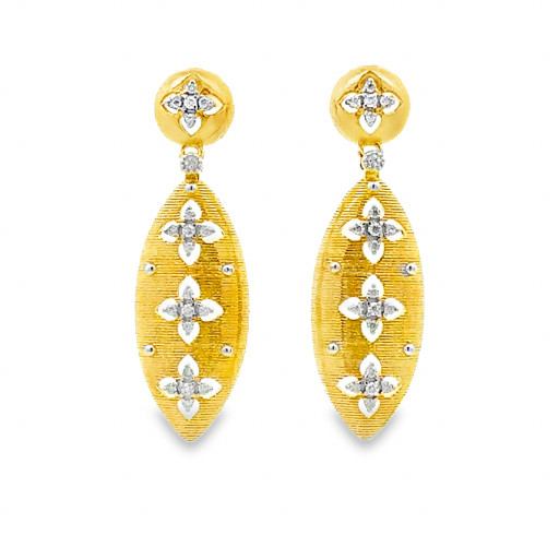 Van Cleef Inspired Floral Drop Earrings in Yellow Gold Plated Italian Sterling Silver
