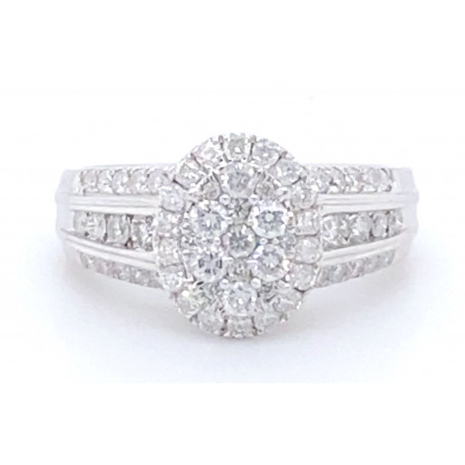 Harry Winston Inspired Multi Row Diamond Halo Ring in 14K White Gold