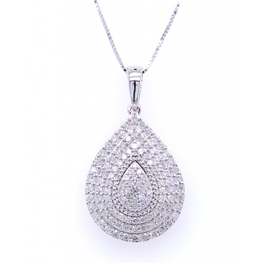 Tiffany Inspired Multi Row Teardrop Shape Diamond Pendant in 10K White Gold