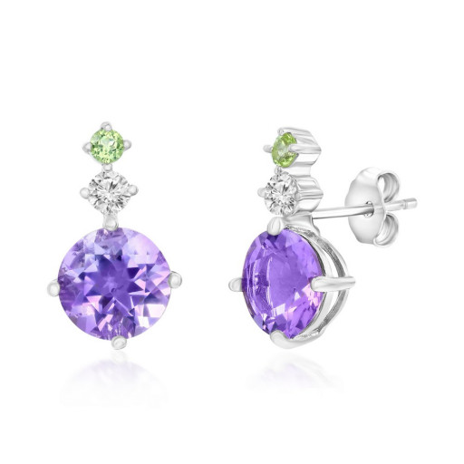 Past, Present & Future Amethyst, White Topaz & Peridot Drop Earrings