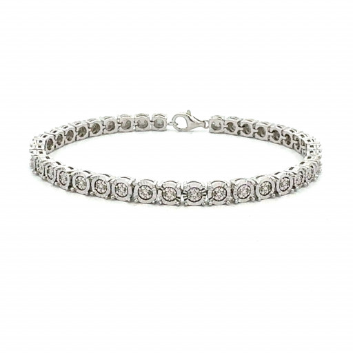 Prada Inspired Semi Bezel Round Brilliant Cut Diamond Tennis Bracelet in Italian Sterling Silver